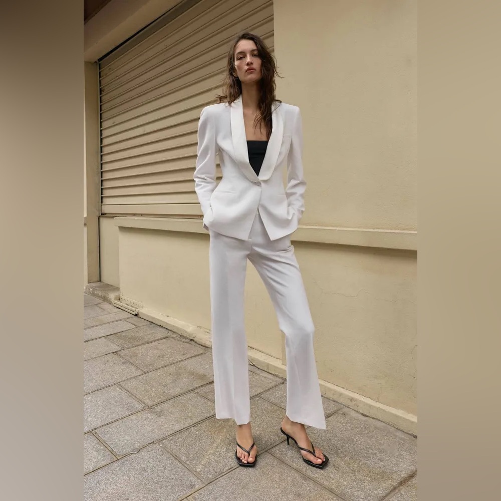 ZARA women’s tuxedo full suit NEW White Single-Breasted Suit Jacket & Trousers